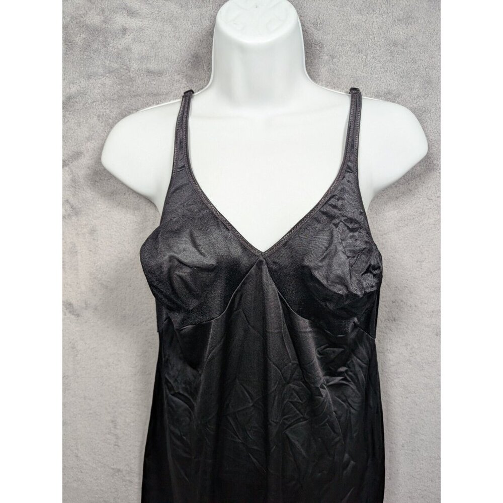 Vanity Fair Slip Dress Womens Size 8 Black Midi Strappy Lace Hem Sheer Bra Sexy